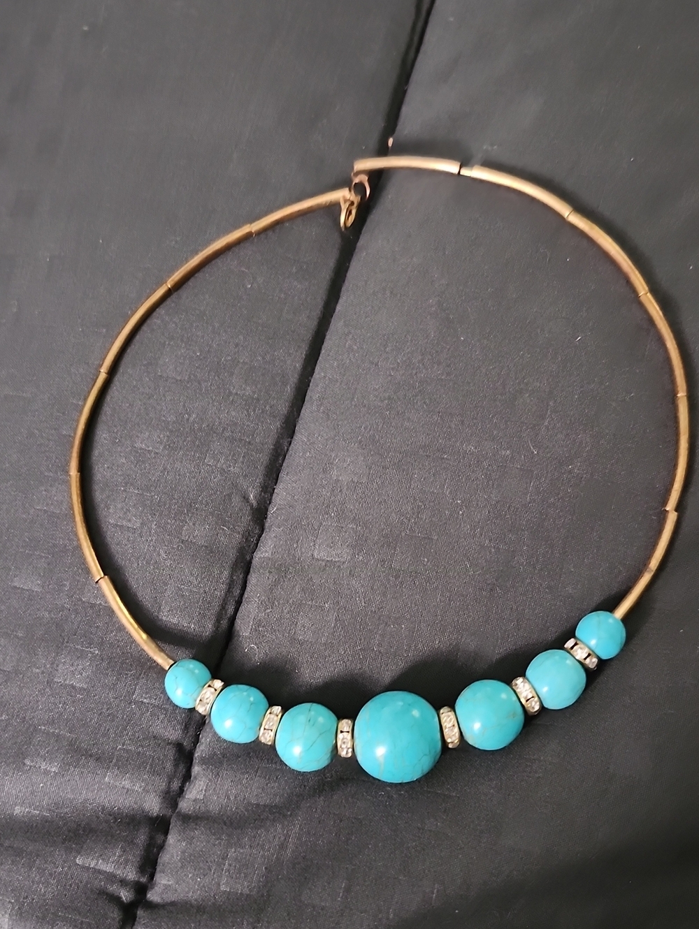 Turquoise Bead Statement Necklace - Gold Tone